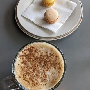 Pumpkin White Mocha and macarons
