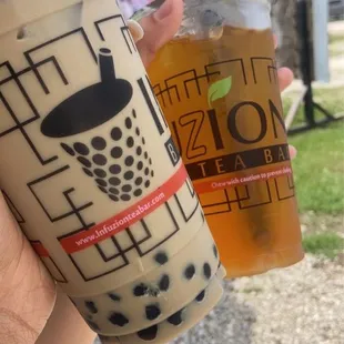 Chocolate Mint Milk Tea (left), Green Sunshine (right)