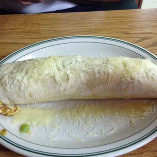 Breakfast burrito with lots of cheese. Big Portion!