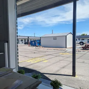 The office window without all the stuff that use to be on it. Clear pictures of the grounds.