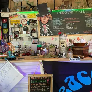 a bar with a large sign