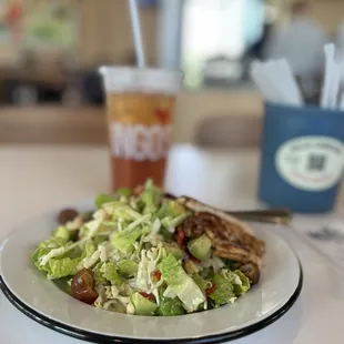 The chopped salad and iced tea