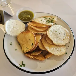 In store chips with 2 sauces