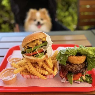 B'igi Americano ($9.99) w/ avo (.99), jalapeño (.99), B'igi Double Decker ($12.97) w/ turkey bacon ($1.99), avo (.99), Fries ($3.99)