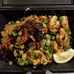 Salmon, shrimp and rice
