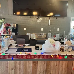 a counter in a restaurant