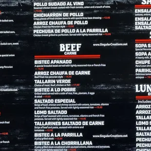 Beef Menu
