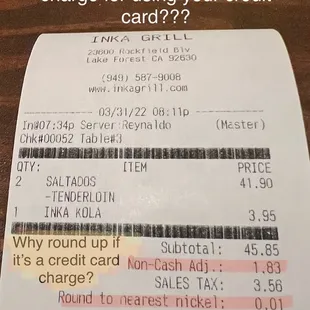 EXTRA CHARGE FOR USING YOUR CREDIT CARD! This isn't posted anywhere.
