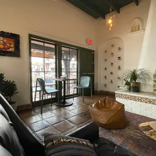 a living room with a fireplace