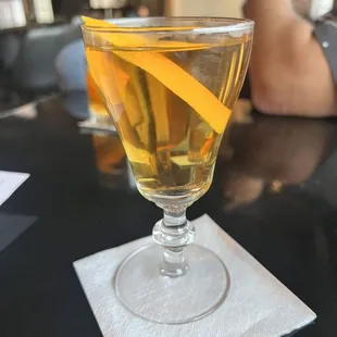 Ingredients contain Cognac and Orange essence , served warm and phenomenal.