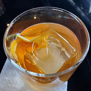 Old fashioned with custom ice cube.
