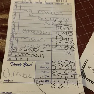 2 Ital. Margs, 2 beers, 1 gl. wine, 1 Lg. pizza, 3 dinners