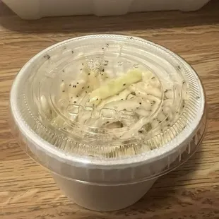 I think someone ate the coleslaw before serving it.