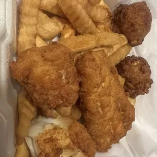 (Refried) hush puppies &amp; French Fries