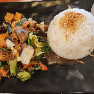 Eggplant and Tofu with Garlic Sauce and Coconut rice