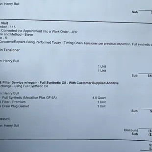 Timing chain tensioner replacement and full synthetic oil change January 2024.