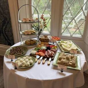 Baby shower food selection - 3 types of mini sandwiches, charcuterie, and sweets. 9/22/24
