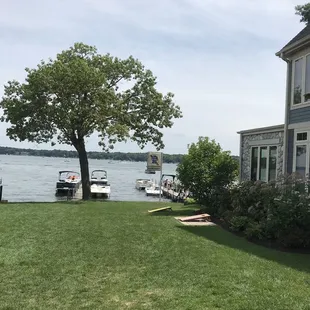 a view of a lake and a house