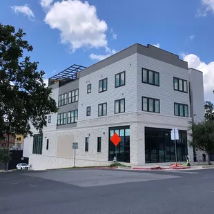 a street corner with a stop sign