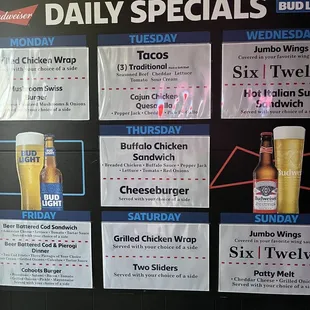 the daily specials of the restaurant