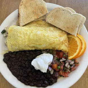 Southwest Chicken Breast Omelette with sourdough toast