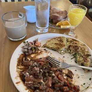 Corn Cilantro Pancake (sorry I messed up the lovely presentation but I like it mixed up!)