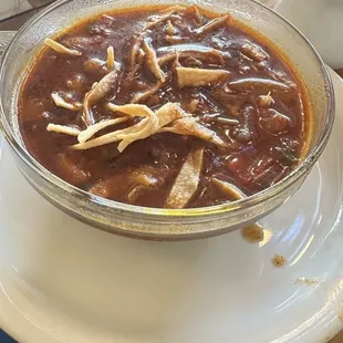 Pozole, I like the more traditional red chile for my pozole. This was a bit sweet but I added hot sauce.