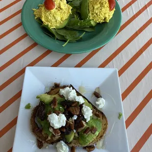 Stuffed Avocado and The Scottsdale toast with goat cheese added