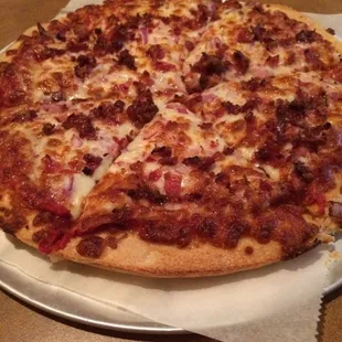 Bacon and onion pizza