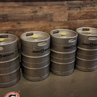a row of kegs