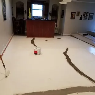 Customer had a concrete moisture issue that was trapped by the carpet pad. We had to waterproof the floor, and install new pad.