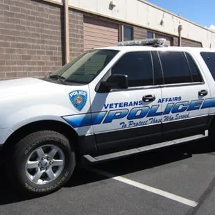 Vehicle graphics install for Veteran's Affairs Police.