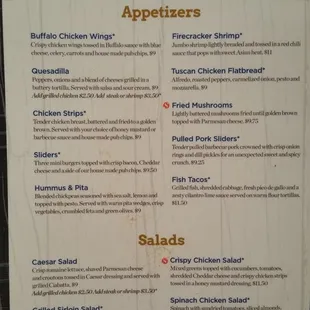 Appetizers and Salad Menu