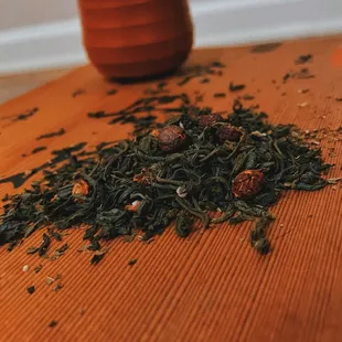 a pile of loose green tea