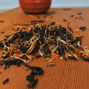 a pile of dried tea leaves