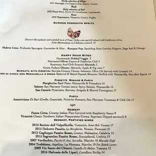 Happy hour menu
