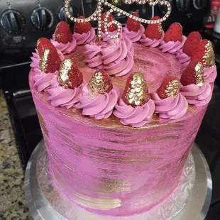 Vanilla Raspberry touched with "Gold" birthday cake