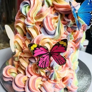 (Bake Side view) Mini Unicorn Cake, 3" diameter cake 6" tall, Strawberry Cake filled with Strawberry preserves, Vanilla Italian Buttercream