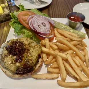 Burger (bacon jam, vermont cheddar, &quot;D&quot; sauce, brioche bun, fries)