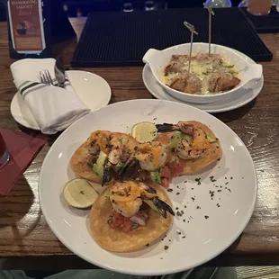 Shrimp Tostadas, French Onion Soup Dumplings