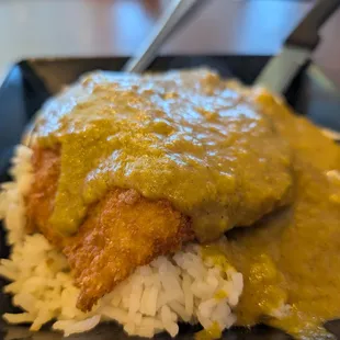 Afternoon tea menu: fish cutlet over rice with curry