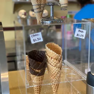 A variety of cones to hold this delicious ice cream.