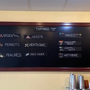 Toppings for your ice cream including my beloved hot fudge.