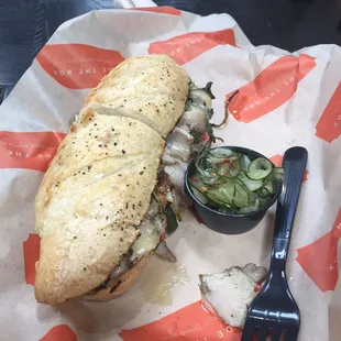 Porchetta Meat Sandwich. Brined and smoke.