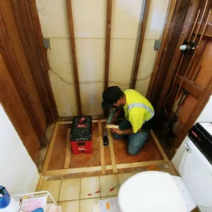 Floor measurements and template being made.