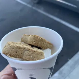 The best Puppacino from Liz. An extra biscuit for Miles Birthday!