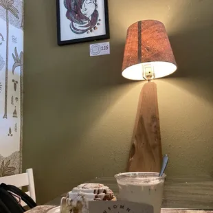 Cinnamon roll and double iced espresso