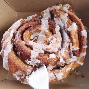 Warmed up cinnamon roll.
