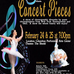 "Concert Pieces" premiers on February 24th and 25th at the Columbus Performing Arts Center.  Tickets at EventBright.com