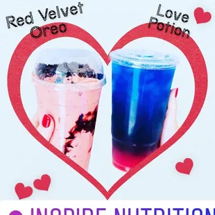 a red velvet and blue drink with the words inspire nutrition